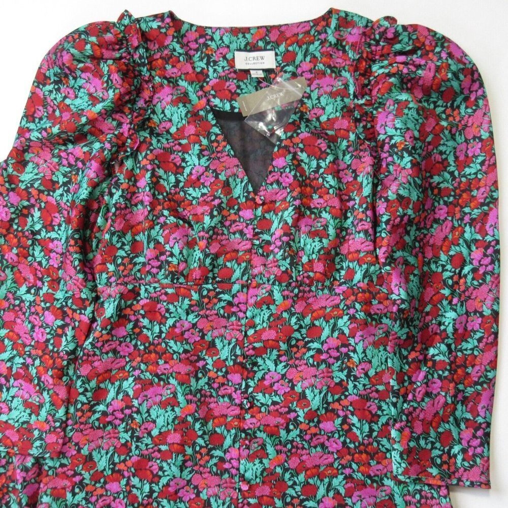 NWT J.Crew Collection Drapey Puff-Sleeve Midi in Ratti® Red Blooms Dress 8 - Picture 5 of 7